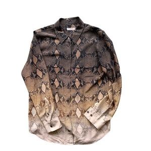 Equipment Femme Silk Snakeskin Ombre Button Down‎ Shirt L Brown Q723-E231J